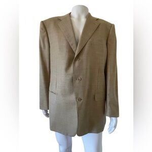 Ermenegildo Zegna Fine Wool Tan Blazer Sport Coat Jacket Tan 44L w/ blue yellow